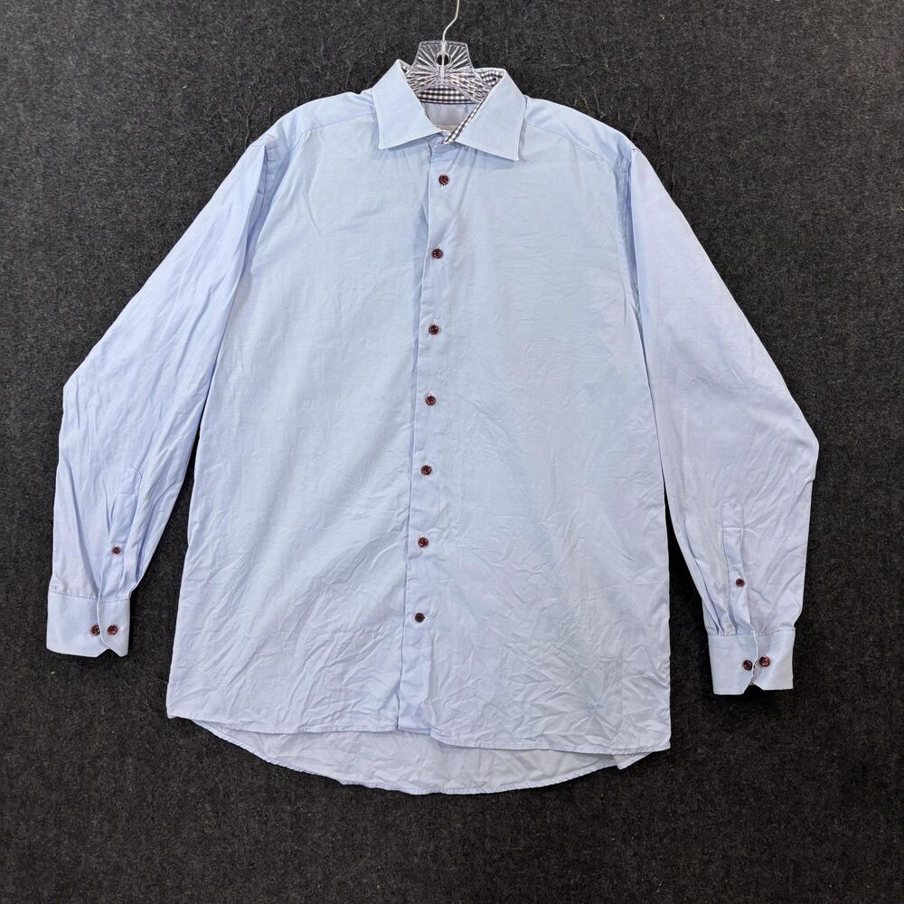 Eton Shirt Men's 17 43 Light Blue Solid Contemporary Cotton Dress Long Sleeve